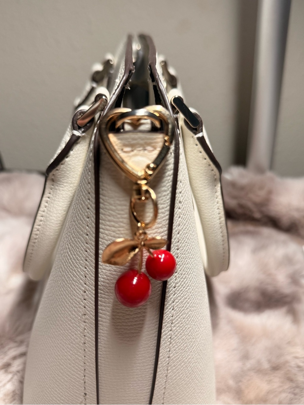 Cherry Golden Bag Charm with Heart Clasp Key Chain Brand New